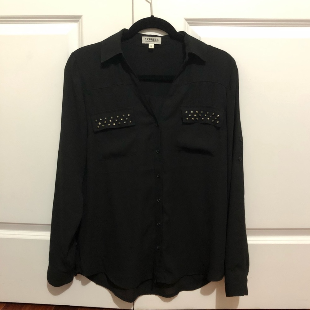 Black Express Portofino Shirt w/ Gold Studs
